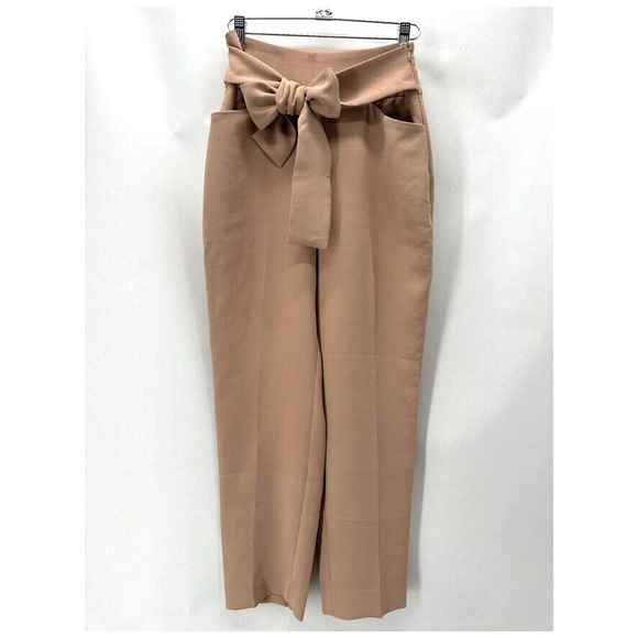 Aritzia Wilfred Feuille Tie Front Pants Size 4 Tapered Beige Preppy City Capsule - Picture 1 of 12
